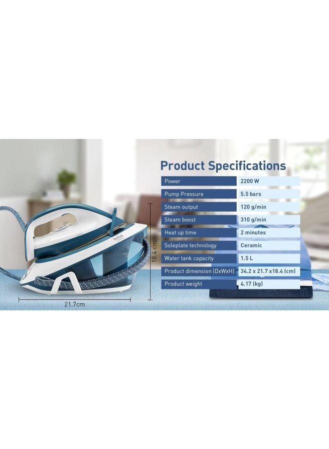 Tefal - Liberty Steam Iron 1.5 L 2200 W SV7030M0 Blue/White - Image 1