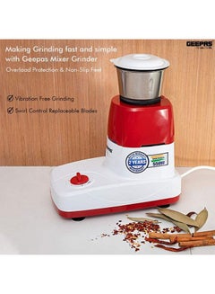 GEEPAS 3-Piece  2-In-1 Mixer Grinder With Jars Set 550.0 W GSB5456N Red/White/Silver  - Image 4