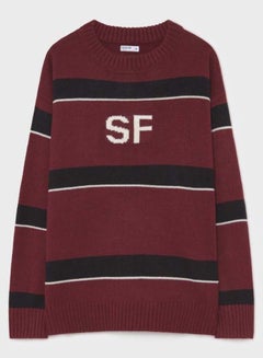 Stripes Pattern Knitted Pullover Maroon/Black/White - v1599730129/N39812726V_1