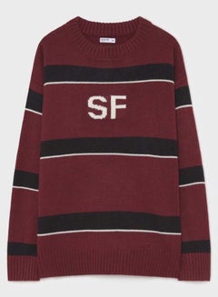 BlueAge Stripes Pattern Knitted Pullover Maroon/Black/White  - Image 1