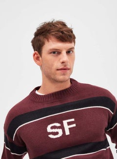 BlueAge Stripes Pattern Knitted Pullover Maroon/Black/White  - Image 3