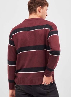 Stripes Pattern Knitted Pullover Maroon/Black/White - v1599730130/N39812726V_2