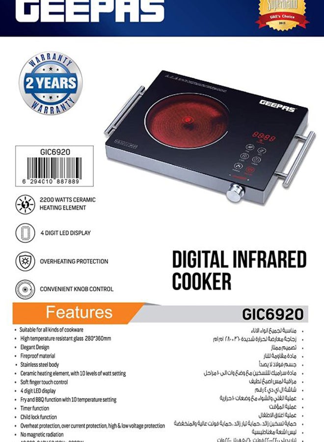 GEEPAS Digital Infrared Cooker With Ceramic Heating Element, 4 Digit LED Display, Touch Control, Multi Stage Cooking Option GIC6920 Red/Black - Image 4