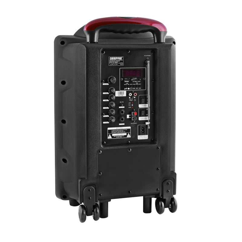 GEEPAS - 12-Inch Trolley Bluetooth Speaker - Portable Wireless Microphones, Rechargeable Battery | Karaoke DJ Speaker | LED Lights |Trolley Handle, Colorful Disco Light Effects, Remote Control GMS8567 Black - Image 1