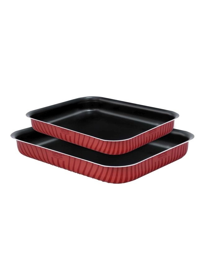 طقم صواني خبز مستطيلة الشكل مكون من قطعتين أحمر/أسود Small Tray 25cm, Large Tray 31سم