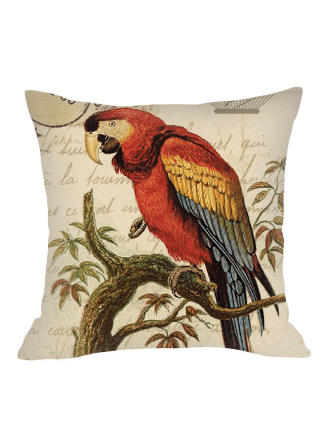Birds Themed Cushion Cover Beige/Red/Green 45x45cm
