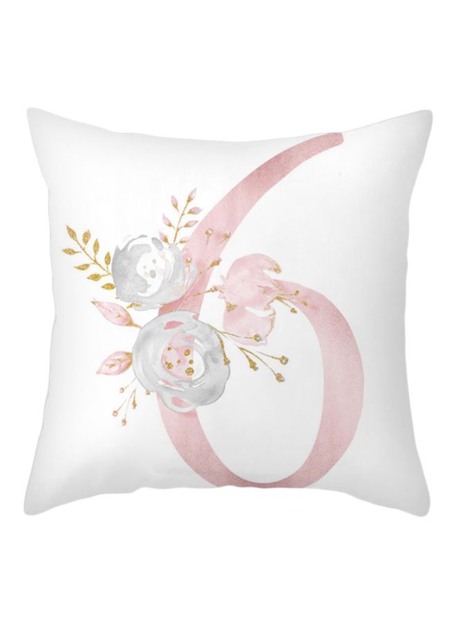 Number 6 Themed Cushion Cover White/Pink/Grey 45x45cm
