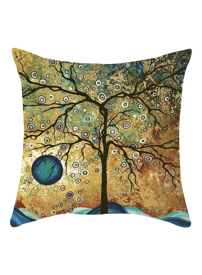 غطاء وسادة ديكور بطبعة كلاسيكية ورائعة ومزينة بشجرة أزرق/بيج/أسود 45x45سم