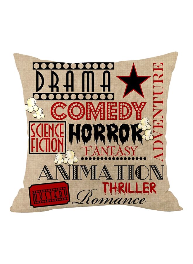 Movie Theater Printed Cushion Cover Beige/Red/Black 45x45cm
