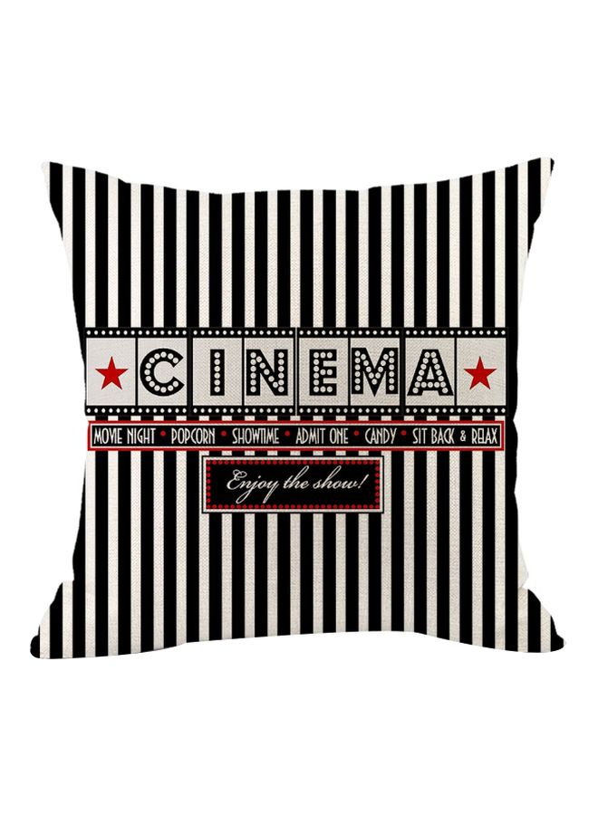 غطاء وسادة مطبوع بكلمة "Cinema" أسود / أبيض / أحمر 45x45سم