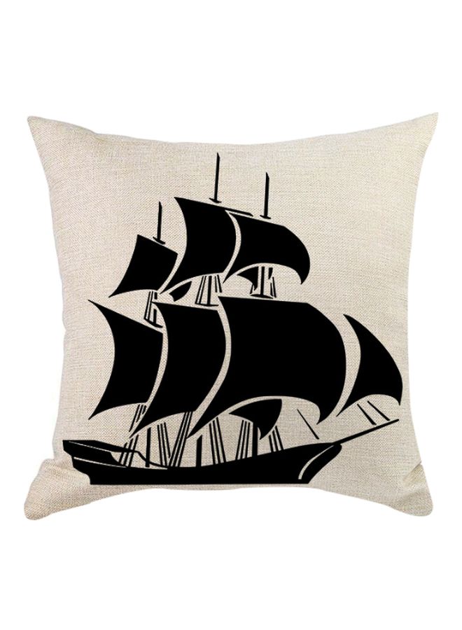 غطاء وسادة ديكور بطبعة مركب شراعي من سلسلة التصميمات البحرية بيج / أسود