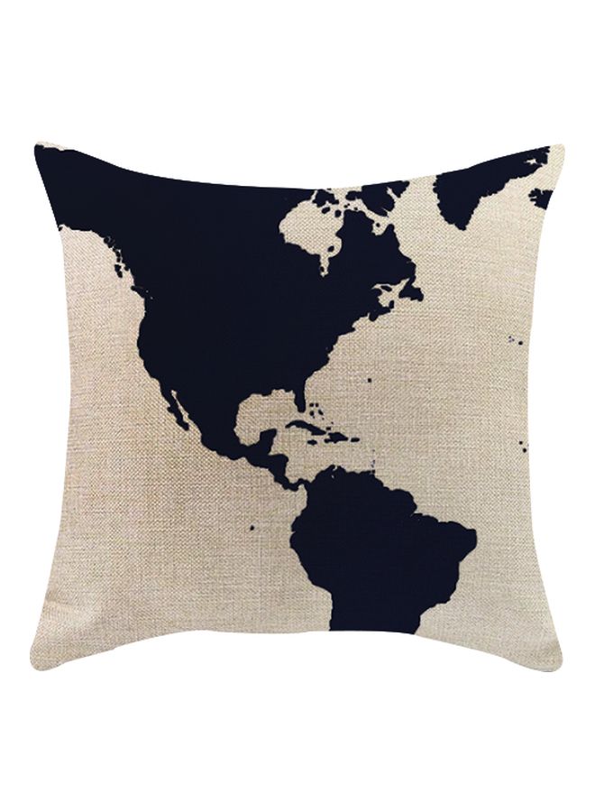 Nautical Series Map Printed Cushion Cover Beige/Black 45x45cm
