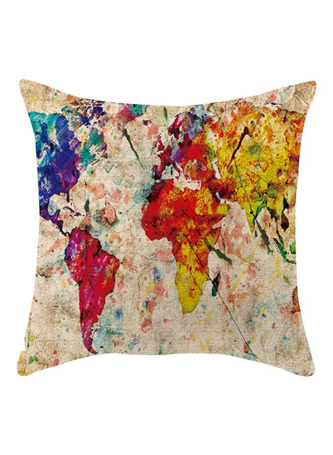 Nautical Series Map Printed Cushion Cover Beige/Red/Blue 45x45cm
