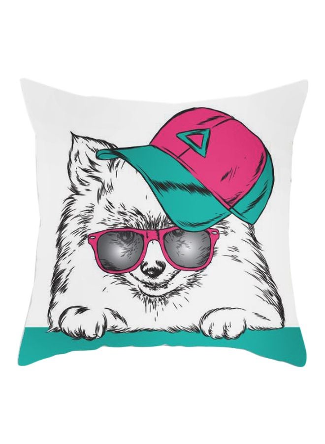 Cartoon Cat Printed Cushion Cover White/Green/Pink 45x45cm