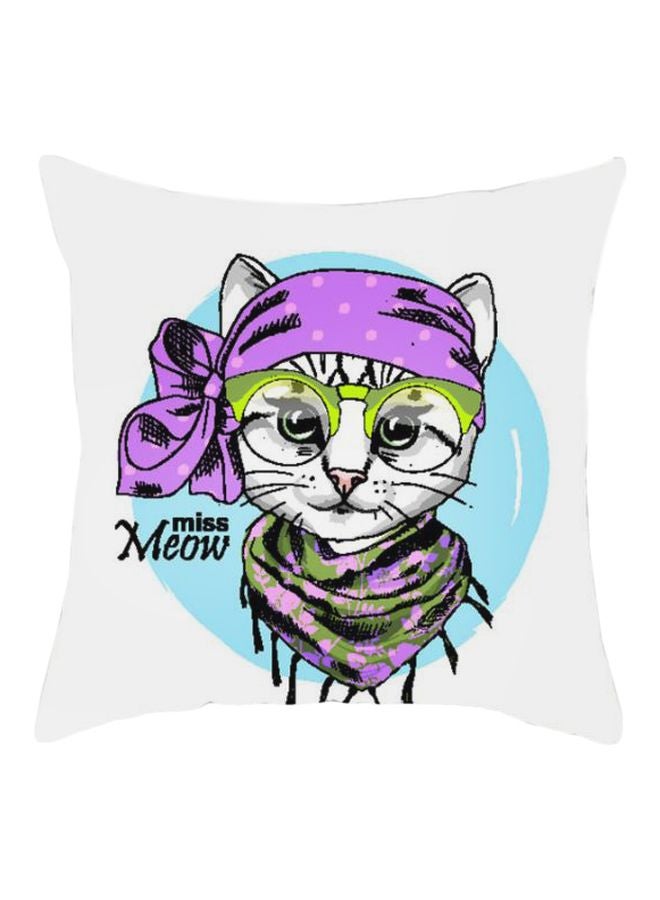 غطاء وسادة ديكور بطبعة قطة كرتونية أبيض/أرجواني/أسود 45x45سم