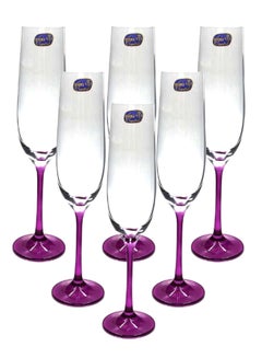 BOHEMIA 6-Piece Flute Glass Set Clear/Purple 190ml  - Image 1