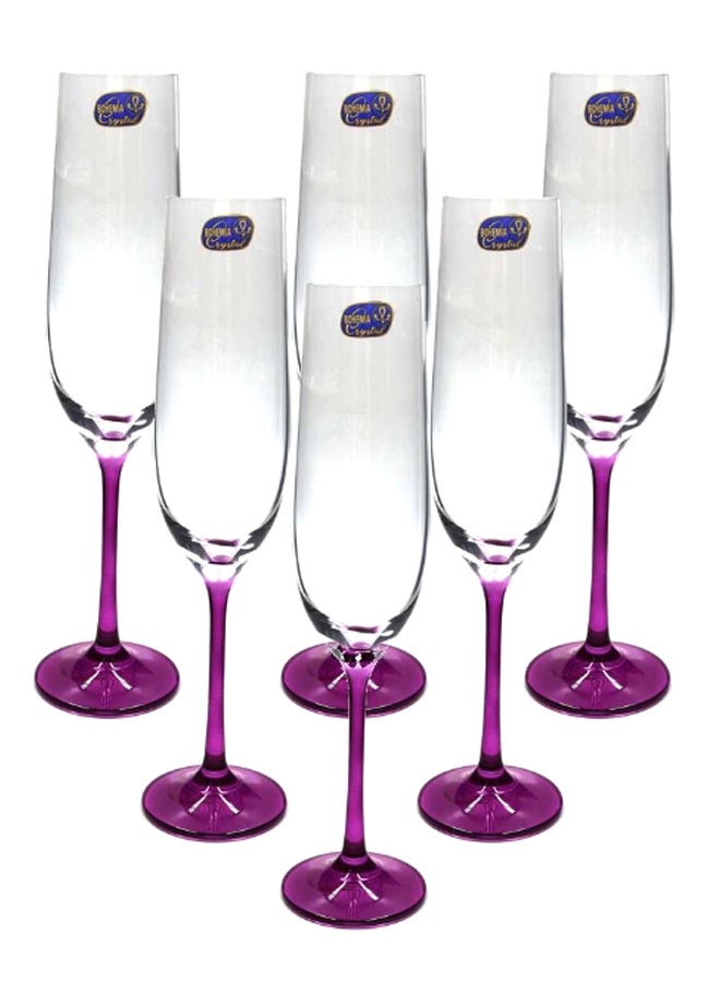 BOHEMIA 6-Piece Flute Glass Set Clear/Purple 190ml  - Image 1