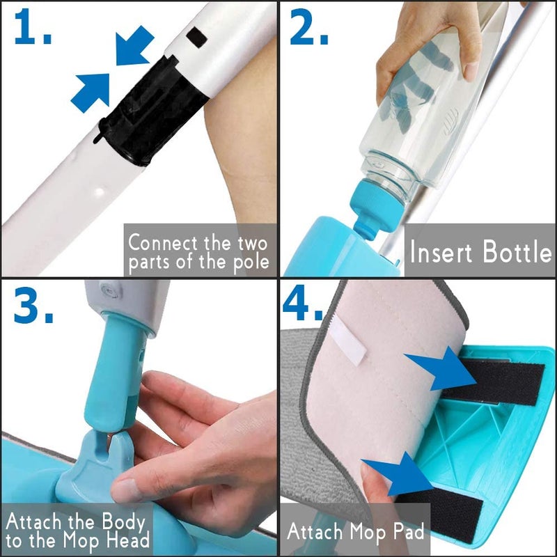 Spray Mop With Replacement Cleaning Pad Blue 130x40cm - Image 5