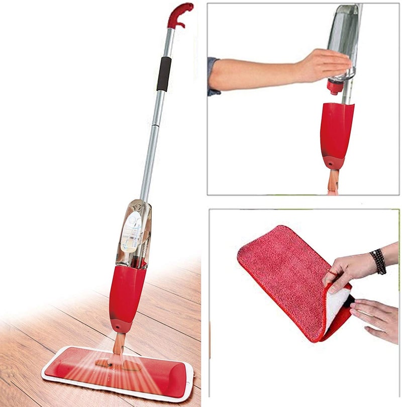 Spray Mop Blue With Replacement Cleaning Pad Red 130x40cm - Image 2