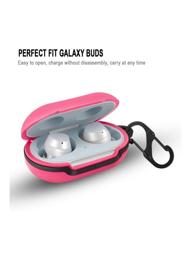 MARGOUN Protective Silicone Case With Carabiner For Samsung Galaxy Ear Buds Hot Pink/Black - Image 2