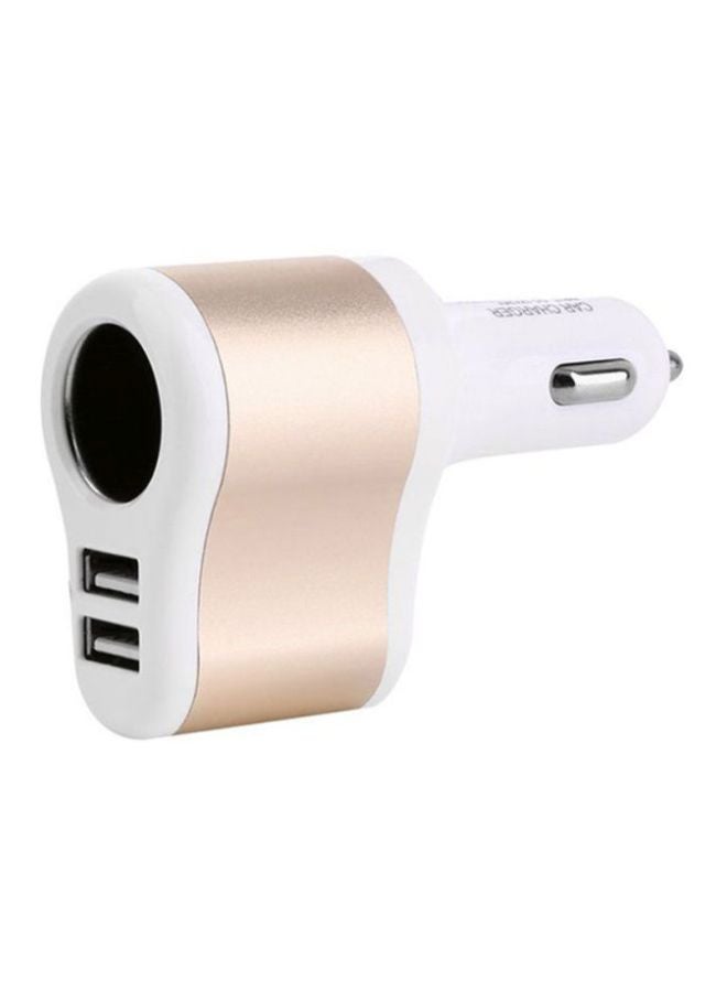 OUTAD Dual USB Car Charger With Cigarette Lighter White/Gold - Image 1