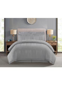 Feather 6-Piece Stripe Patterned Comforter Set Polyester Light Grey 
