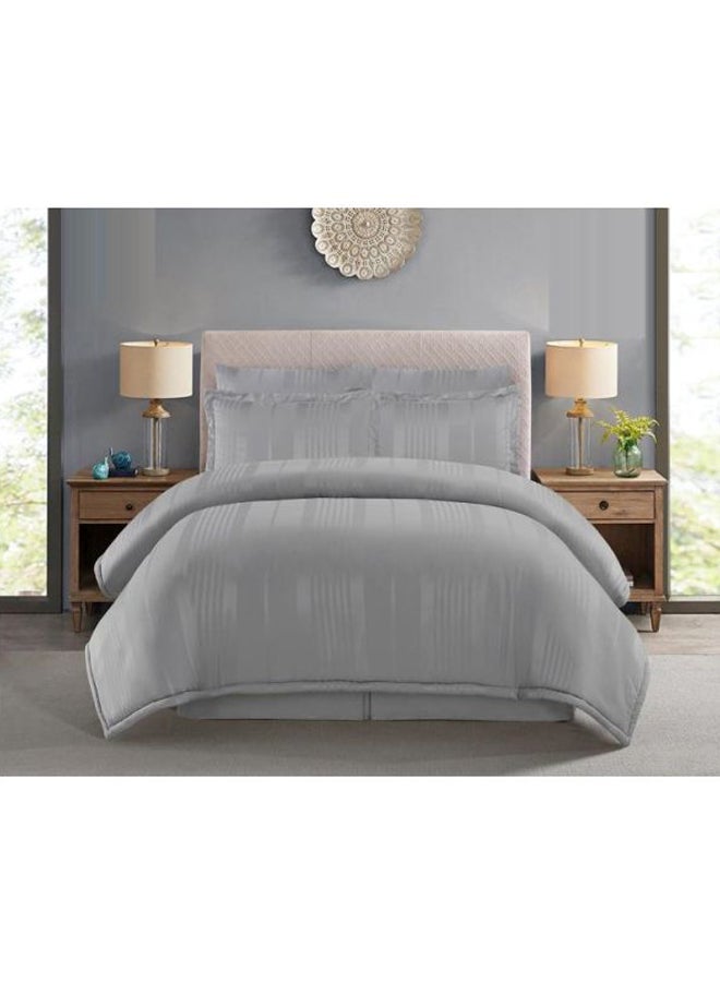 فيذر طقم سرير بنقشة مخططة مكون من 6 قطع بوليستر رمادي فاتح