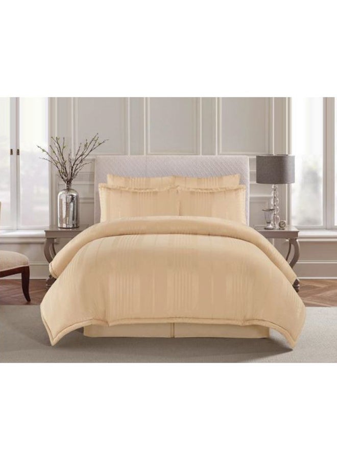 Feather - 6-Piece Stripe Patterned Comforter Set Polyester Beige - Image 1