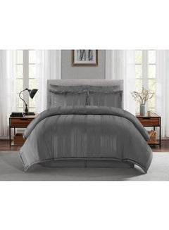 Feather 6-Piece Stripe Patterned Comforter Set Polyester Dark Grey 