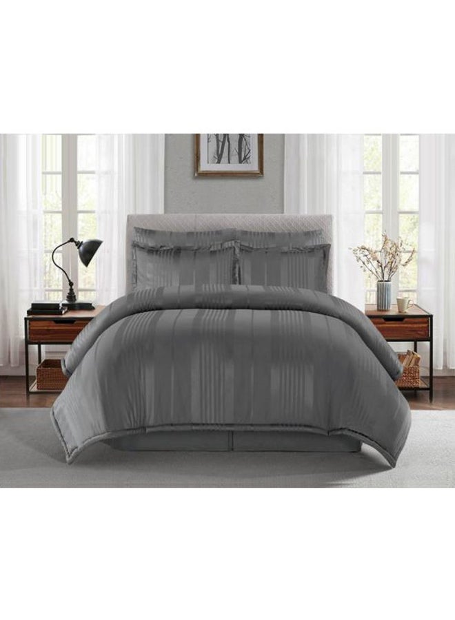 Feather - 6-Piece Stripe Patterned Comforter Set Polyester Dark Grey - Image 1