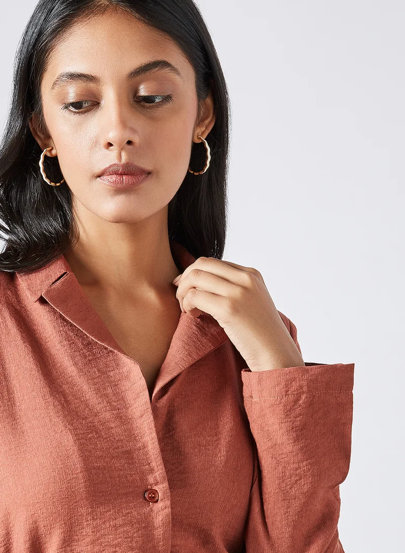 trendyol Solid Collared Shirt Brick