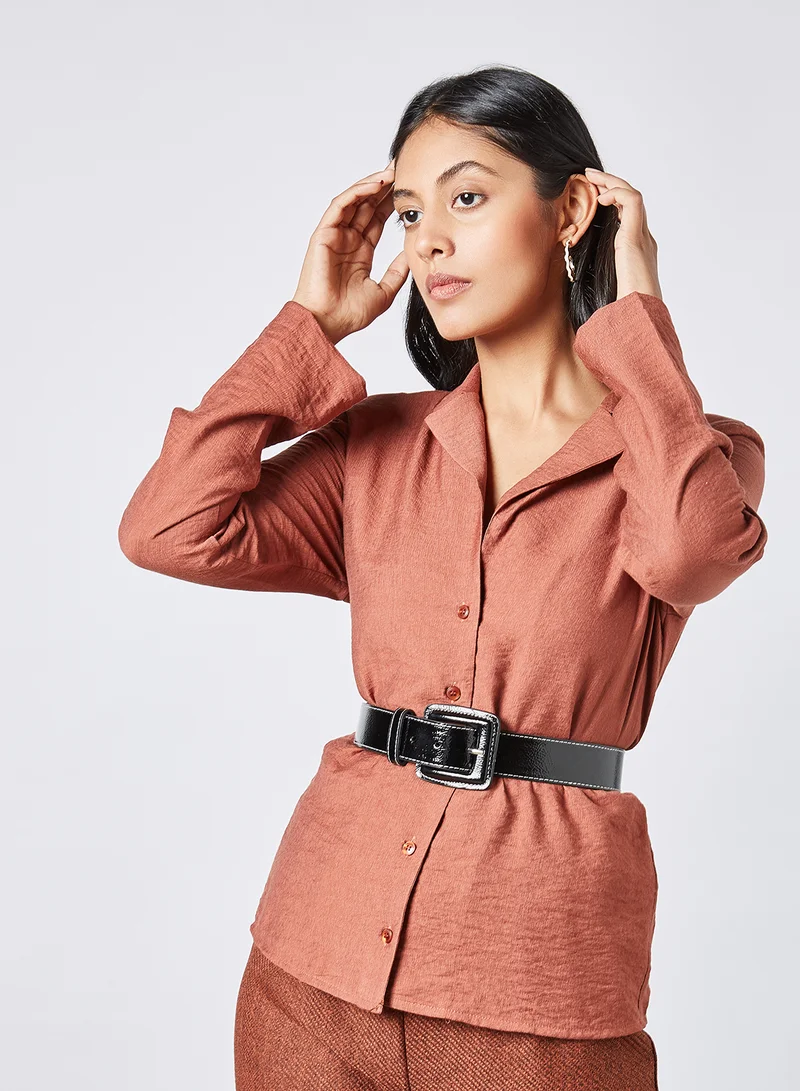 trendyol Solid Collared Shirt Brick