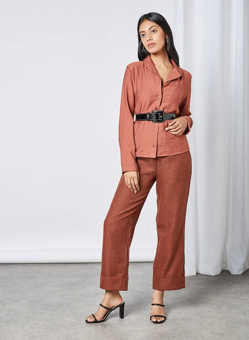 trendyol Solid Collared Shirt Brick