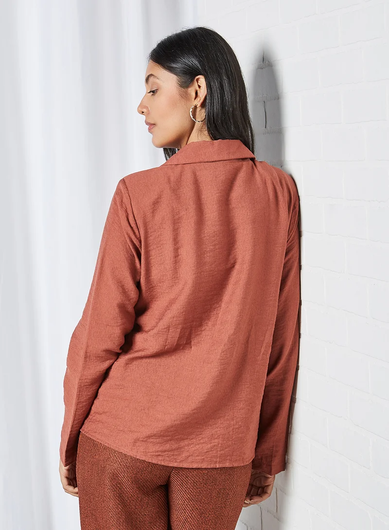 trendyol Solid Collared Shirt Brick