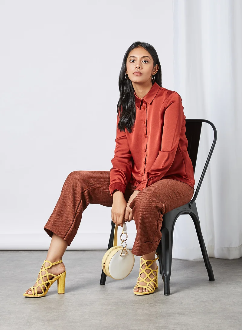 trendyol Rolled Hem Straight Pants Brick