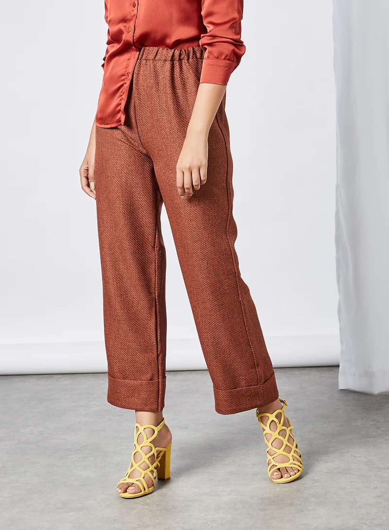 trendyol Rolled Hem Straight Pants Brick