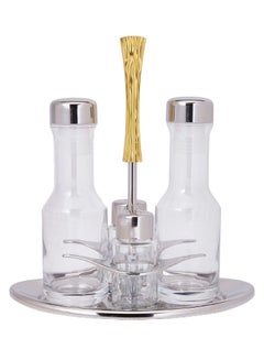REGENT 4-Piece Lux Oil And Vinegar Bottle With Stand Clear/Gold/Silver 15.8 x 25 x 22.8cm  - Image 1
