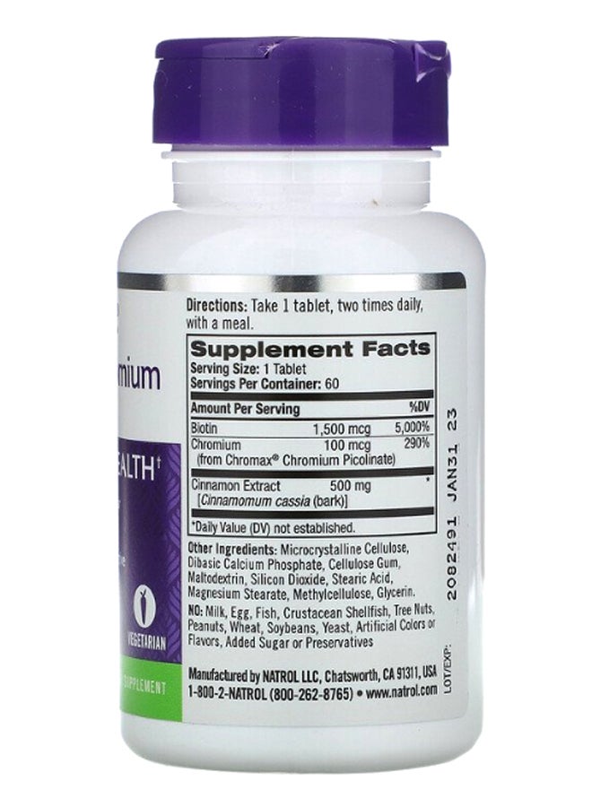 Natrol Cinnamon Chromium And Biotin Dietary Supplement 60 Tablets - Image 2