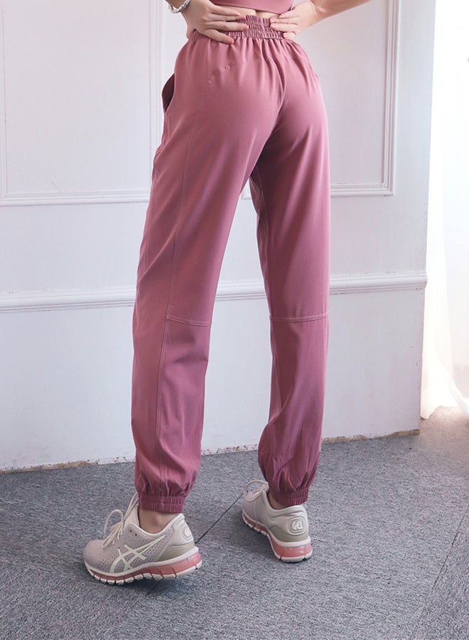 QiaoKai Elastic Waist Ribbed Joggers Pink  - Image 2