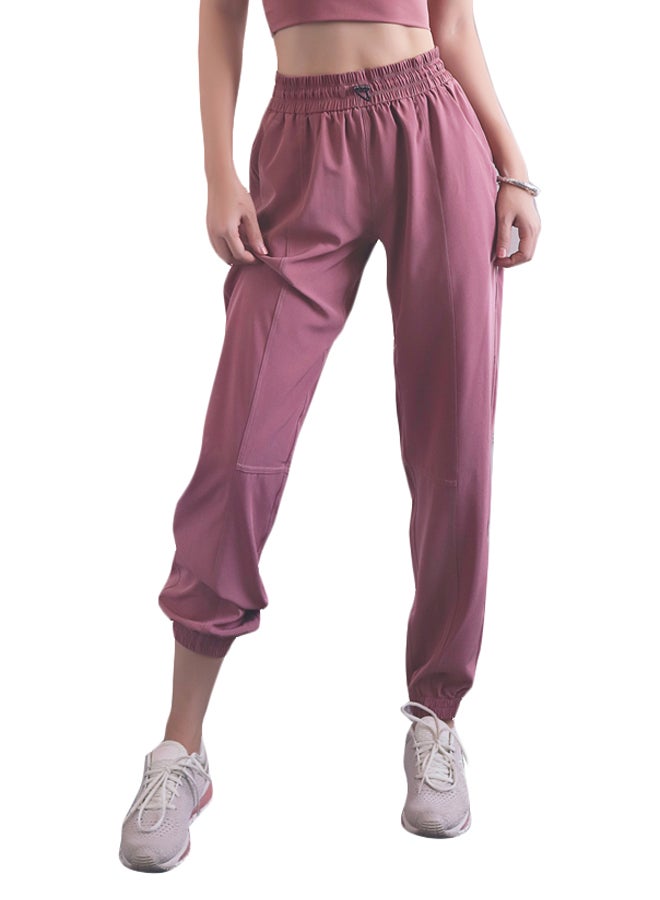 QiaoKai Elastic Waist Ribbed Joggers Pink  - Image 1