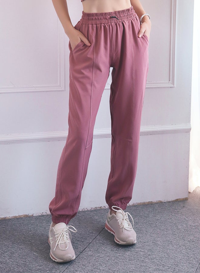 QiaoKai Elastic Waist Ribbed Joggers Pink  - Image 4