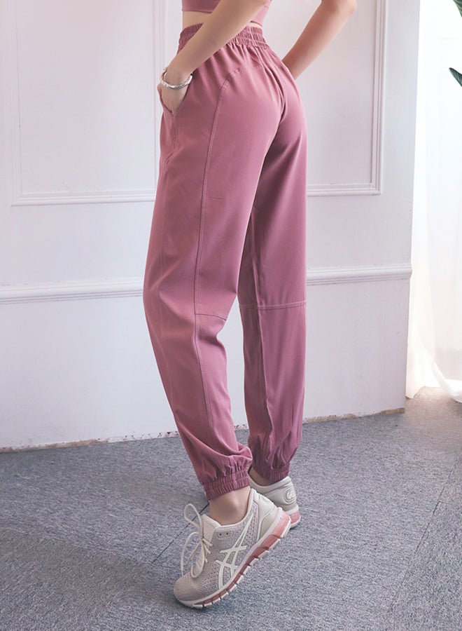 QiaoKai Elastic Waist Ribbed Joggers Pink  - Image 5