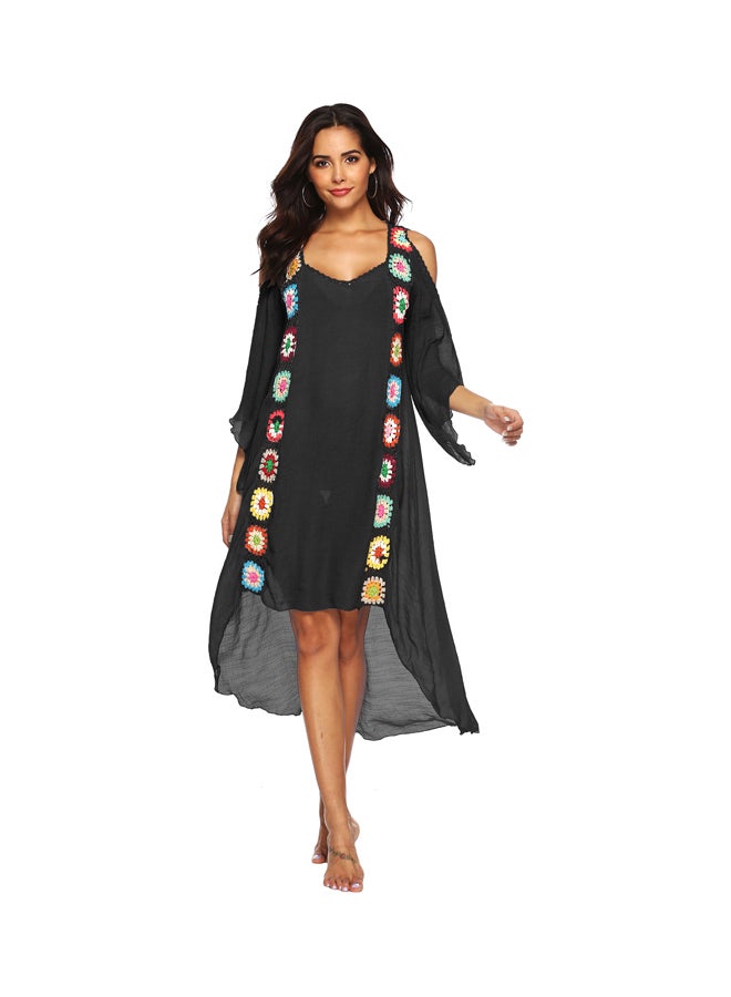 QiaoKai Floral Embroidered Beach Sundress Black/Pink/Blue  - Image 1