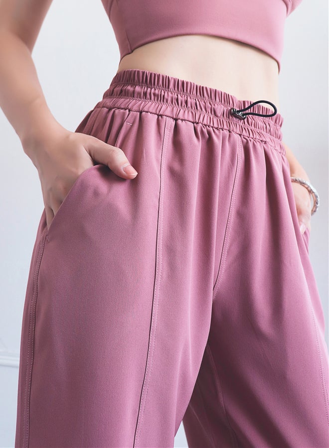QiaoKai Elastic Waist Ribbed Joggers Pink  - Image 3
