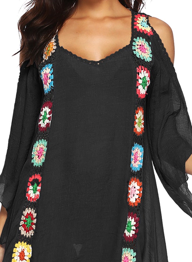 QiaoKai Floral Embroidered Beach Sundress Black/Pink/Blue  - Image 3