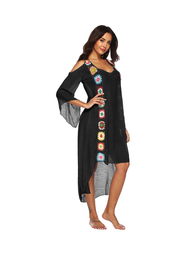 QiaoKai Floral Embroidered Beach Sundress Black/Pink/Blue  - Image 4