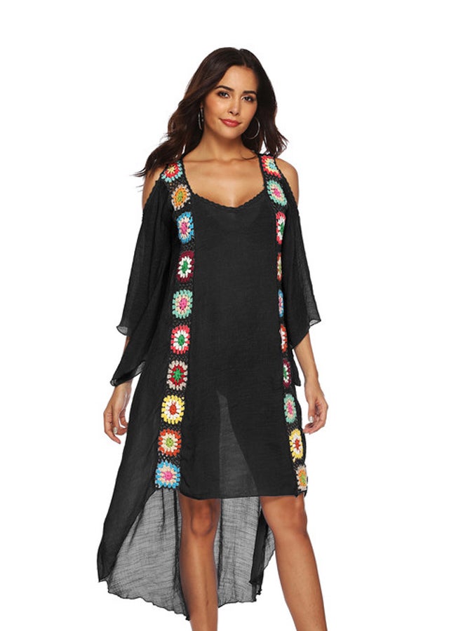 QiaoKai Floral Embroidered Beach Sundress Black/Pink/Blue  - Image 5