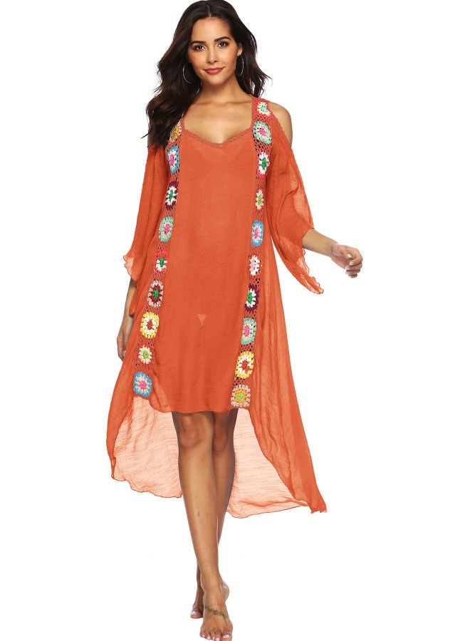 QiaoKai Floral Embroidered Beach Sundress Orange/Pink/Blue  - Image 1
