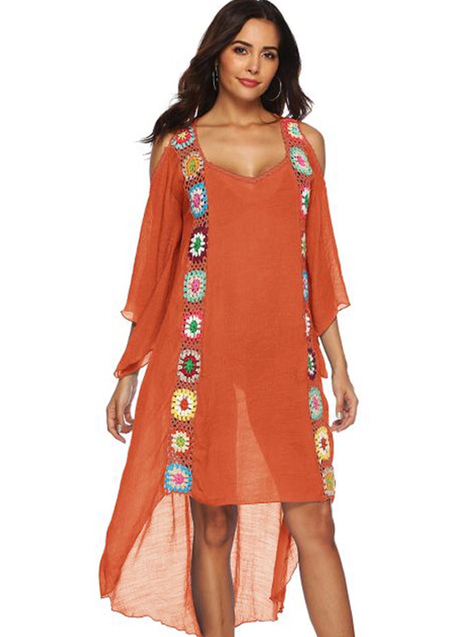 QiaoKai Floral Embroidered Beach Sundress Orange/Pink/Blue  - Image 3