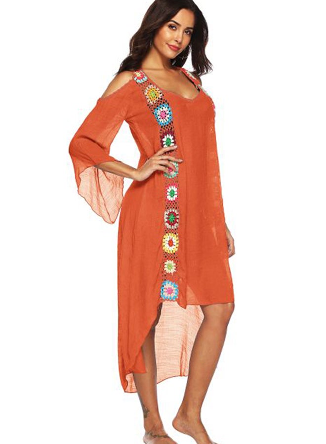 QiaoKai Floral Embroidered Beach Sundress Orange/Pink/Blue  - Image 4
